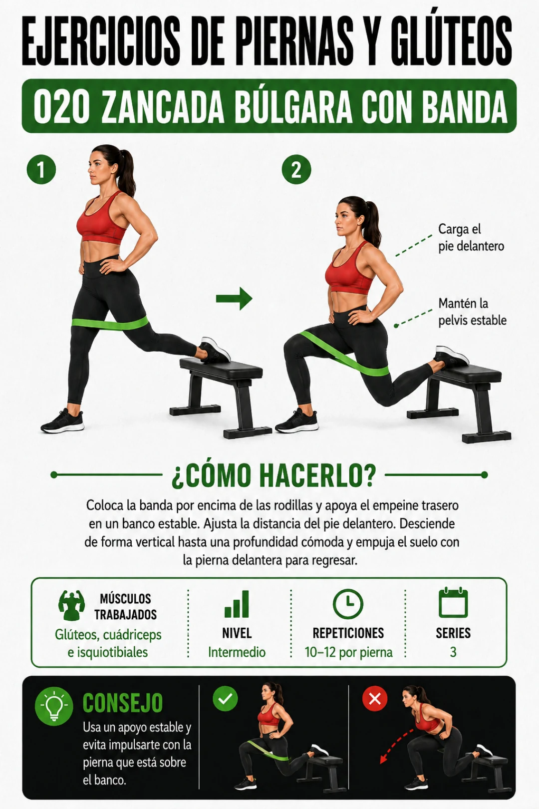 Ejercicio 020: zancada búlgara con banda