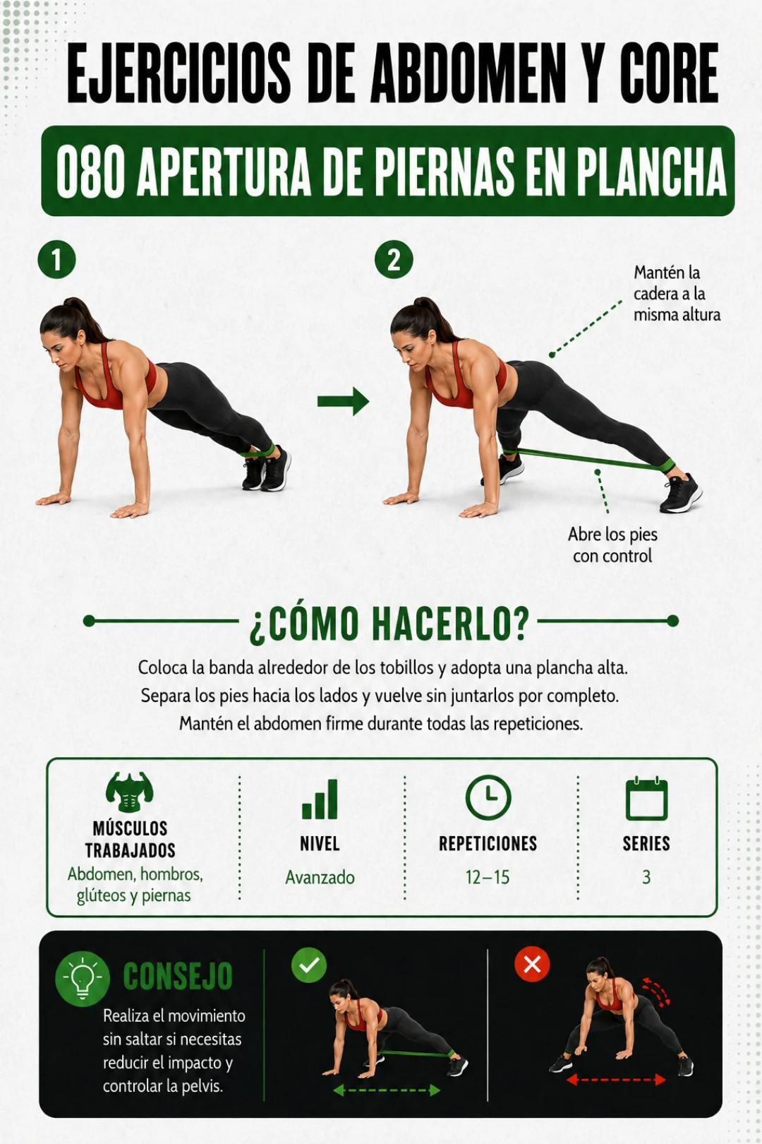 Ejercicio 080: apertura de piernas en plancha